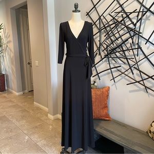 Black, Faux-Wrap, Long Dress